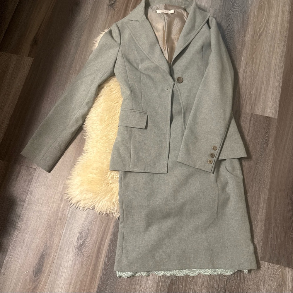 Mango Light Gray Women's Blazer and Skirt Set